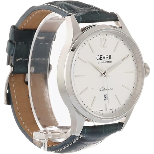  Gevril Mens Stainless Steel Automatic Watch with Italian Leather Strap, Blue, 20 (Model: 4250A-L2)