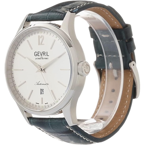  Gevril Mens Stainless Steel Automatic Watch with Italian Leather Strap, Blue, 20 (Model: 4250A-L2)