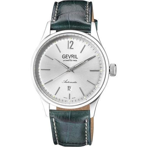  Gevril Mens Stainless Steel Automatic Watch with Italian Leather Strap, Blue, 20 (Model: 4250A-L2)