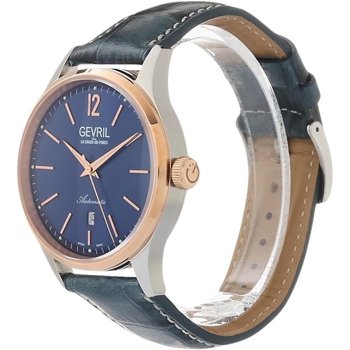  Gevril Mens Stainless Steel Automatic Watch with Italian Leather Strap, Blue, 20 (Model: 4254A-L1)