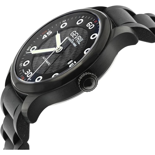  Gevril Mens Stainless Steel Automatic Watch with Rubber Strap, Black, 22 (Model: 46400)