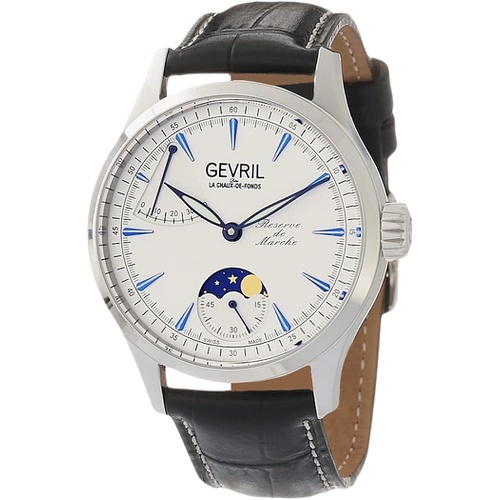  Gevril Mens Stainless Steel Swiss Mechanical Watch with Italian Leather Strap, Black, 20 (Model: 462001-L1)