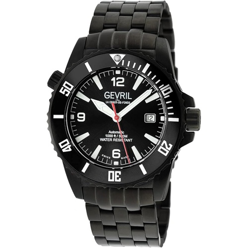  Gevril Mens Automatic Watch with Stainless Steel Strap, Black, 20 (Model: 46112)