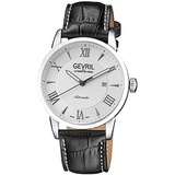 Gevril Mens Stainless Steel Swiss Automatic 3 Hands Watch with Leather Strap, Black, 20 (Model: 46300)