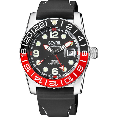  Gevril Mens Stainless Steel Swiss Automatic Watch with Rubber Strap, Black, 24 (Model: 46005)