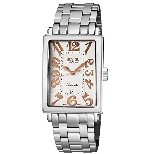 Gevril Avenue of Americas Mens Swiss Automatic Rectangle Stainless Steel Bracelet Watch, (Model: 5060B)