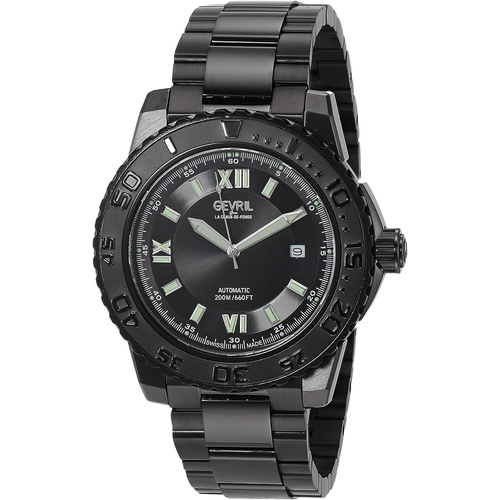  Gevril Mens Seacloud Automatic Self Winder Watch with Stainless Steel Strap, Black, 22 (Model: 3122B)