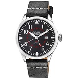 Gevril Mens Stainless Steel Automatic Watch with Leather Strap, Black, 20 (Model: 44503)