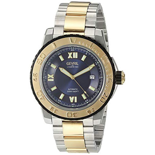  Gevril Mens Seacloud Automatic Self Winder Watch with Stainless Steel Strap, Gold, 22 (Model: 3125B)