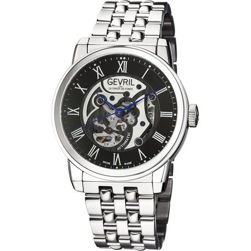  Gevril Men Vanderbilt Automatic Watch with Stainless Steel Strap, Silver, 22 (Model: 2691S)