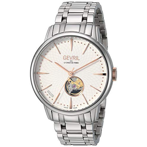  Gevril Mens Mulberry Swiss Automatic Watch with Stainless Steel Strap, Silver, 19 (Model: 9601B)