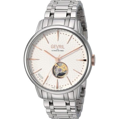  Gevril Mens Mulberry Swiss Automatic Watch with Stainless Steel Strap, Silver, 19 (Model: 9601B)