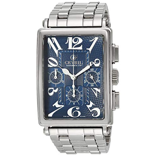  Gevril Mens Avenue of Americas Swiss Automatic Watch with Stainless Steel Strap, Blue, 24 (Model: 5014B)