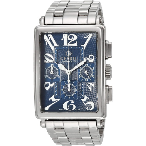  Gevril Mens Avenue of Americas Swiss Automatic Watch with Stainless Steel Strap, Blue, 24 (Model: 5014B)