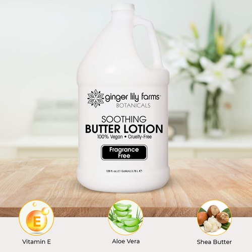  Ginger Lily Farms Botanicals Soothing Butter Lotion, 100% Vegan, Paraben, Sulfate, Phosphate, Gluten & Cruelty-Free, 1 Gallon, Fragrance-Free, 128 Fl.Oz