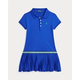 Pleated Stretch Mesh Polo Dress