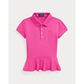 Stretch Mesh Peplum Polo Shirt