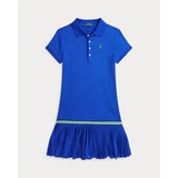 Pleated Stretch Mesh Polo Dress