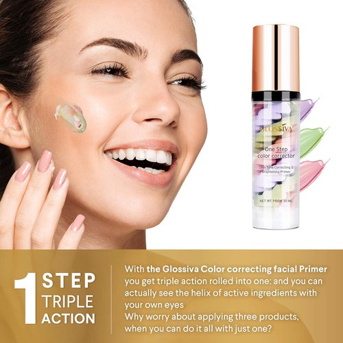  Glossiva Makeup Primer One Step Color Corrector, Skin Tone Correcting and Brightening Primer 30 ml