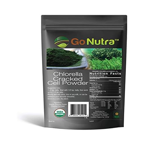  Go Nutra Chlorella Powder 1 lb Organic, raw, Non-GMO. 100% Pure Cracked Cell Wall Green Superfood High Protein Chlorophyll for Smoothie Vegan Supplement