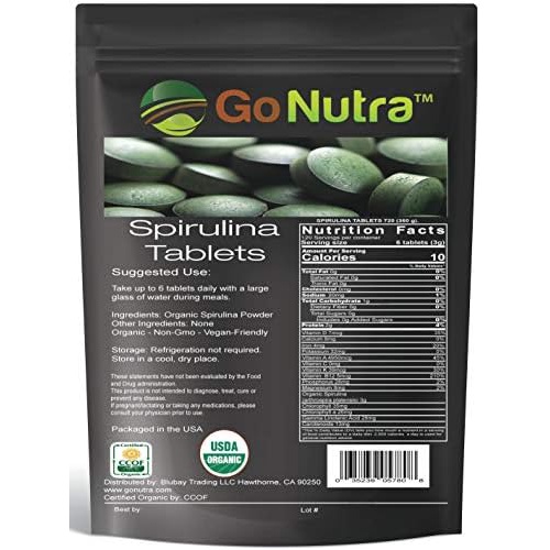  Go Nutra Organic Spirulina Tablets, 3000mg Per Serving, 720 Tablets - Superfoods Rich in Minerals, Vitamins, Chlorophyll, Amino Acids, Fatty Acids, Fiber & Proteins. Non-Irradiated, Non-GMO