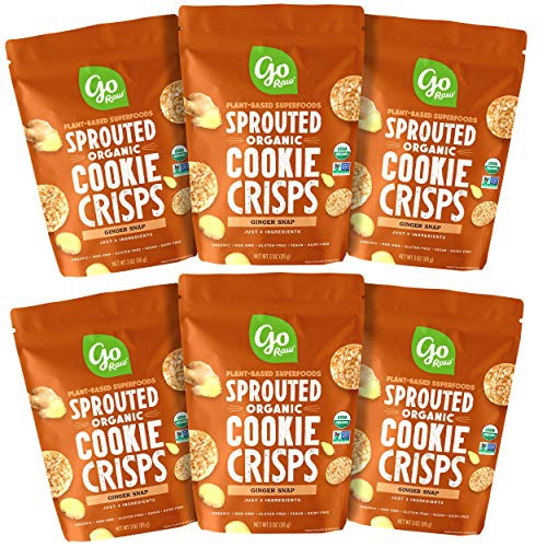  Go Raw Snacks, Sprouted Superfood Cookie Crisps, Ginger Snap (pack of 6 x 3oz bags)  Gluten Free | Vegan | Natural | Organic (00040122_ob)