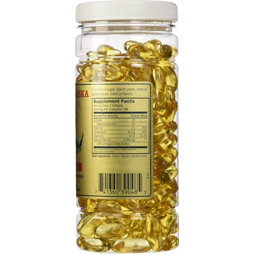  Golden Alaska Deep Sea Fish Oil Omega-3, 1000 Mg, 200 Capsules