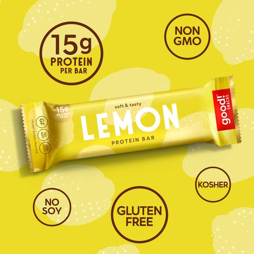  good! Snacks Vegan Lemon Protein Bar | Gluten-Free, Plant Based, Low Sugar, Kosher, Soy Free, Non GMO | 15g Protein (12 Bars)