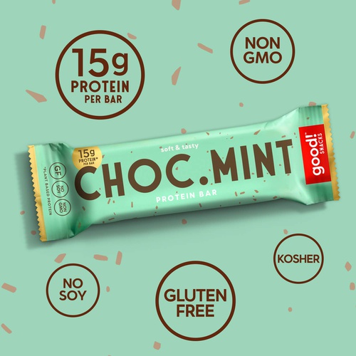  good! Snacks Vegan Chocolate Mint Protein Bar | Gluten-Free, Plant Based, Low Sugar, Kosher, Soy Free, Non GMO | 15g Protein (12 Bars)