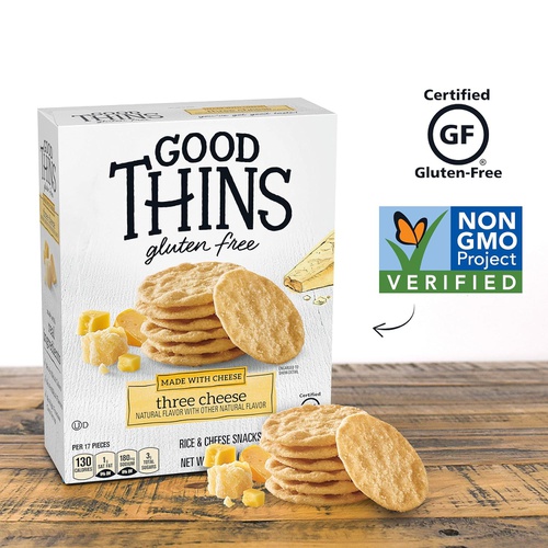  Good Thins Three Cheese Rice & Cheese Snacks Gluten Free Crackers, 6 - 3.5 oz Boxes