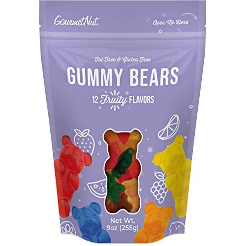  Gourmet Nut Gummy Bears Candy, Fat-Free, Gluten-Free, 12 Deliciously Fruity Flavors, 9 Oz