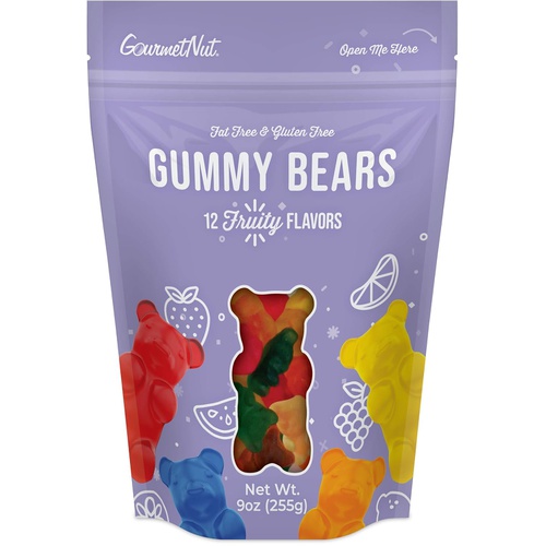  Gourmet Nut Gummy Bears Candy, Fat-Free, Gluten-Free, 12 Deliciously Fruity Flavors, 9 Oz