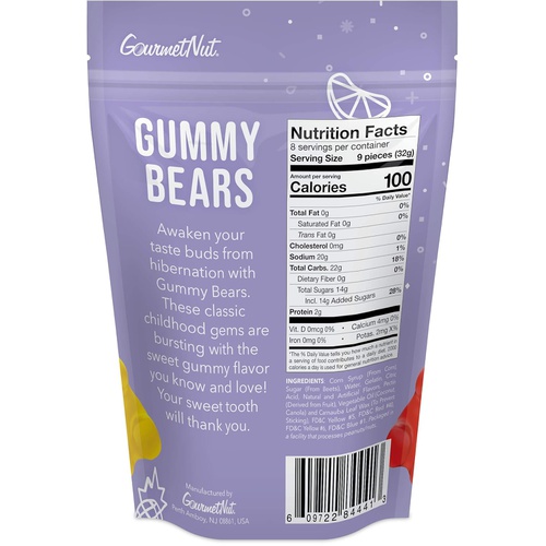  Gourmet Nut Gummy Bears Candy, Fat-Free, Gluten-Free, 12 Deliciously Fruity Flavors, 9 Oz