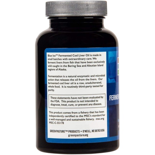  Green Pasture BLUE ICE Fermented Cod Liver Oil -Non-Gelatin 120 Capsules