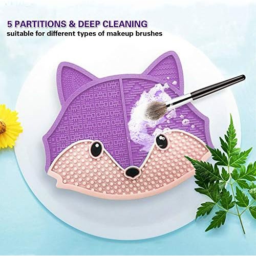  Grneric Makeup Brush Cleaning Mat, Portable Suction Cup Makeup Brush Cleaning Tool, With 5 Different Cleaning Areas, Environment Friendly Silicone Makeup Brush Cleaning Mat, Deep Clean Dif