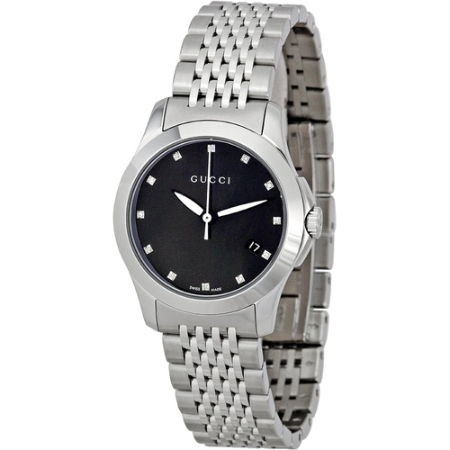 구찌 Gucci Womens YA126505 Timeless Black Mother-of-Pearl Dial Watch