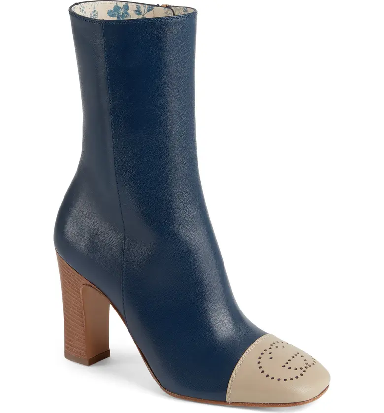 구찌 Gucci Hills Logo Bootie_OATMEAL/ BLUE AGATA