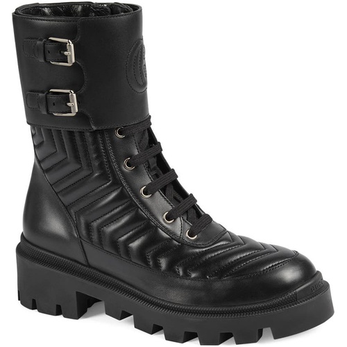 구찌 Gucci Frances GG Matelasse Platform Combat Boot_BLACK/ BLACK/ BLACK