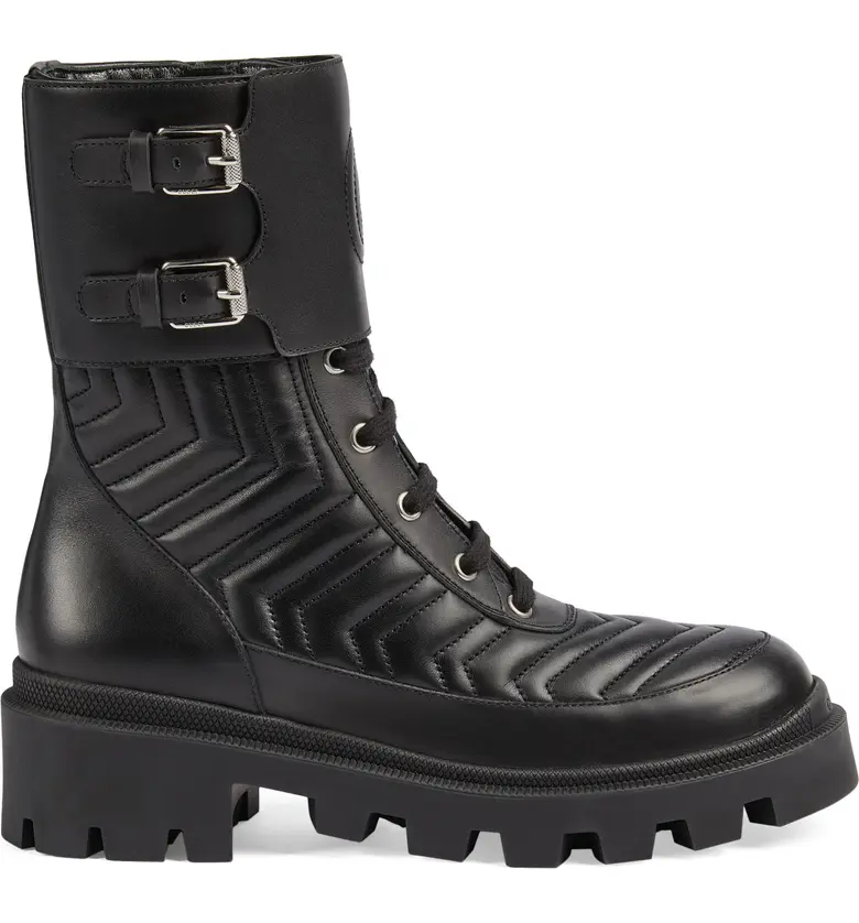 구찌 Gucci Frances GG Matelasse Platform Combat Boot_BLACK/ BLACK/ BLACK