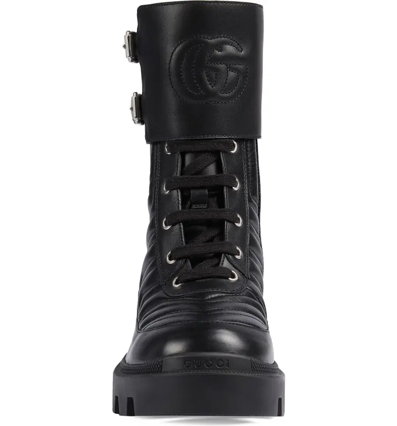 구찌 Gucci Frances GG Matelasse Platform Combat Boot_BLACK/ BLACK/ BLACK