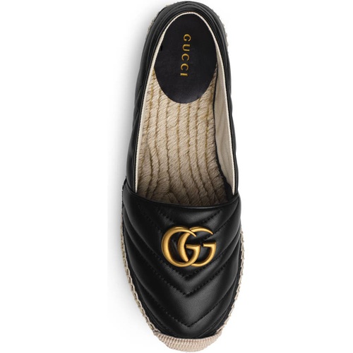 구찌 Gucci Pilar GG Matelasse Chevron Flat Espadrille_BLACK LEATHER