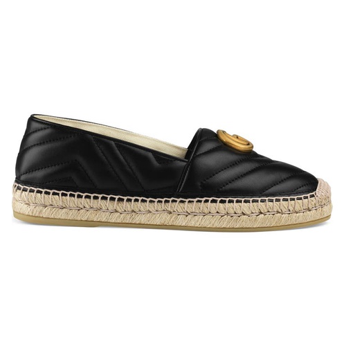 구찌 Gucci Pilar GG Matelasse Chevron Flat Espadrille_BLACK LEATHER