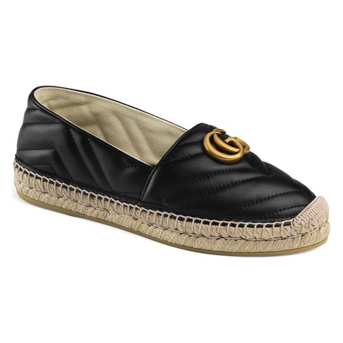 구찌 Gucci Pilar GG Matelasse Chevron Flat Espadrille_BLACK LEATHER