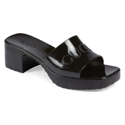 구찌 Gucci Rubber Logo Platform Slide Sandal_BLACK