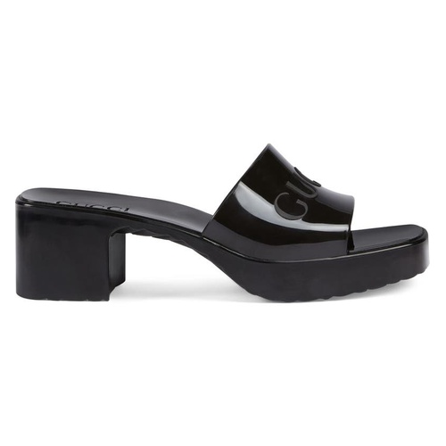 구찌 Gucci Rubber Logo Platform Slide Sandal_BLACK