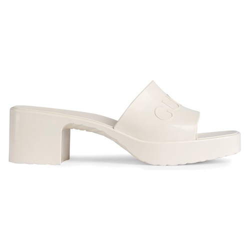 구찌 Gucci Rubber Logo Platform Slide Sandal_MYSTIC WHITE