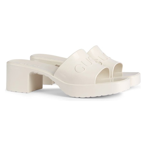 구찌 Gucci Rubber Logo Platform Slide Sandal_MYSTIC WHITE