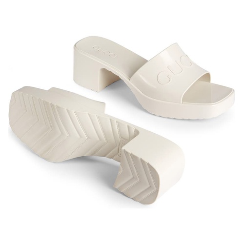 구찌 Gucci Rubber Logo Platform Slide Sandal_MYSTIC WHITE