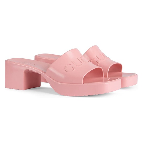 구찌 Gucci Rubber Logo Platform Slide Sandal_WILD ROSE