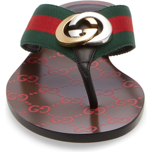 구찌 Gucci Kika GG Web Flip Flop_GREEN/RED/BLACK